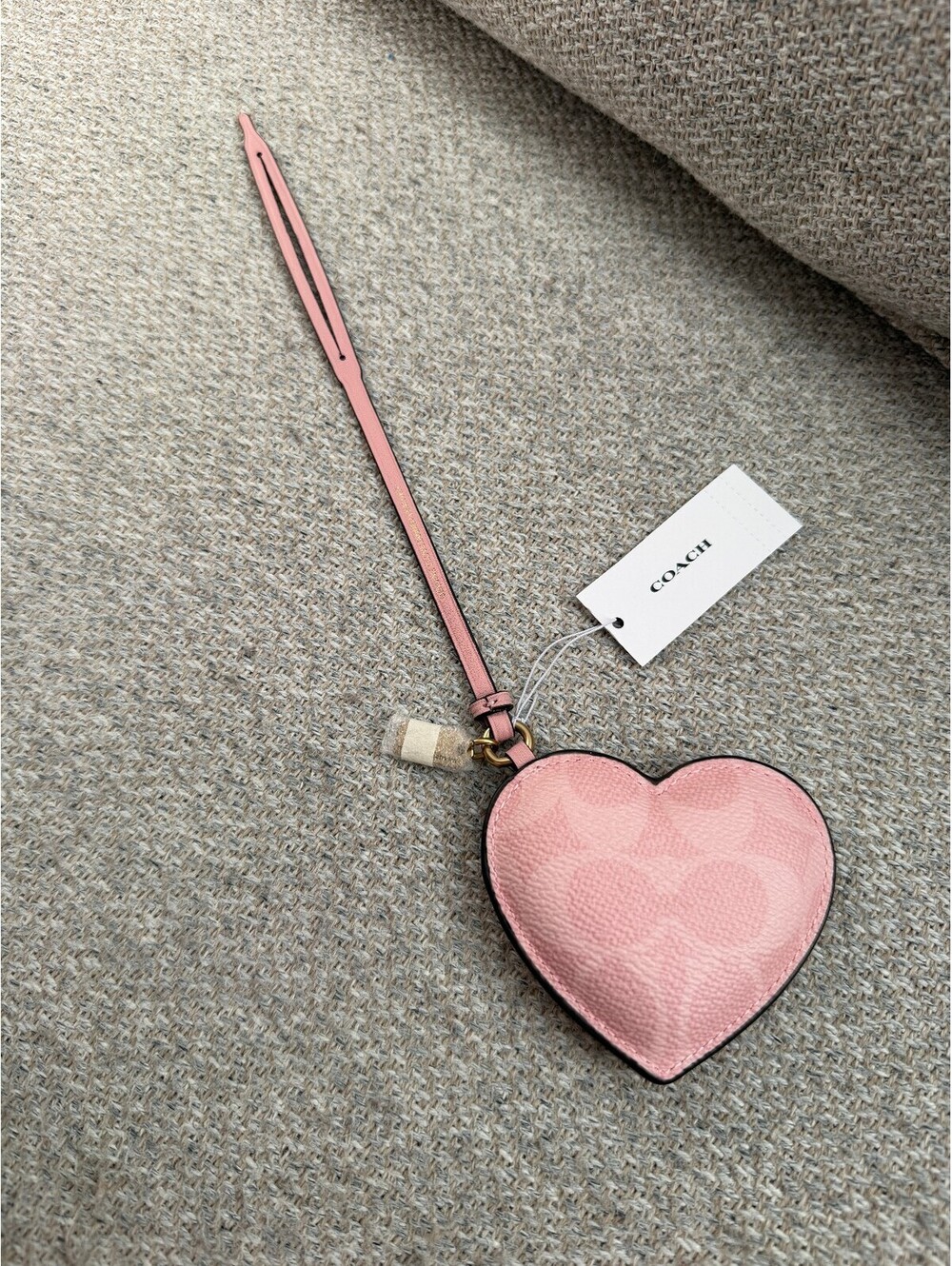 NWT Coach Puffy Heart Bag Charm Powder Pink Signature Canvas CFT60